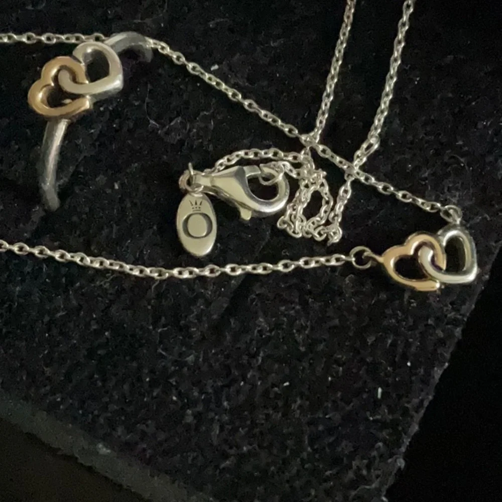 Pandora two tone interlinked heart set of necklace and ring - Picture 3 of 4